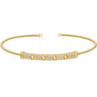 Sterling silver cable cuff bracelet with a gold finish and simulated diamonds