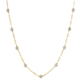Yellow gold paper clip bezel set diamond station necklace 