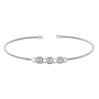 Sterling silver cable cuff bracelet with simulated diamond beads
