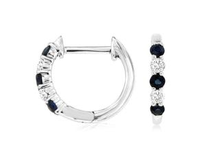 White gold sapphire and diamond huggy earrings