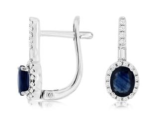 White gold diamond earrings with oval sapphires