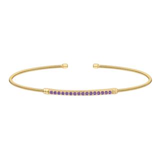 Sterling silver cable cuff bracelet with a gold finish and simulated amethyst