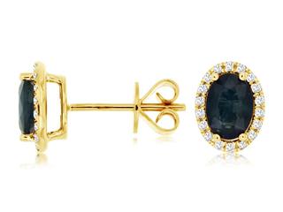 Yellow gold diamond studs with oval sapphires