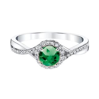 Emerald and diamond sterling silver ring