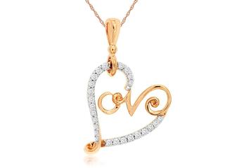 Rose gold diamond heart pendant with LOVE