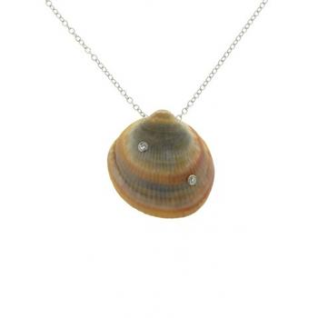 Sterling silver shell pendant accented with pearls and diamonds