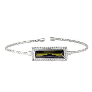 Sterling silver cable cuff bracelet with simulated peridot stone 