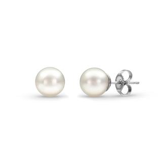 Round pearl studs with white gold posts