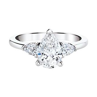 White gold lab grown diamond engagement ring with a pear shape center