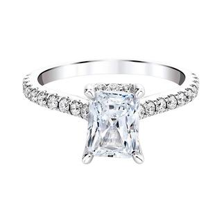White gold lab grown diamond engagement ring with emerald center