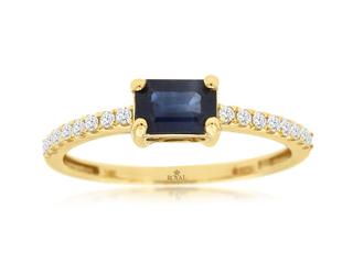 Yellow gold ring with rectangular sapphire and diamonds