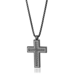 Stainless steel carbon fiber cross pendant