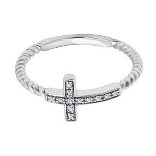 Sterling silver diamond cross ring