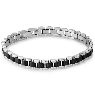 Stainless steel link bracelet with black plated center