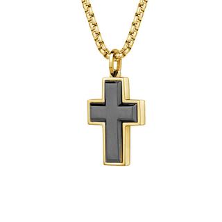 Gold plated polished stainless steel chain with cross