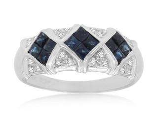 Wide white gold ring with sapphires and diamonds