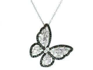 White and black diamond butterfly pendant
