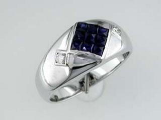 Wide white gold band with sapphires and diamonds