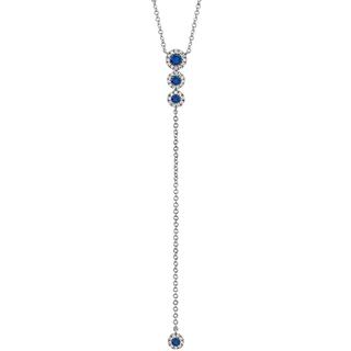 Diamond and blue sapphire lariat necklace in rose gold