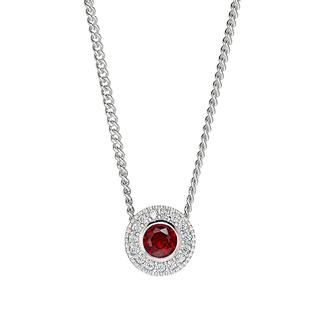 Sterling silver pendant with simulated garnet and simulated diamonds