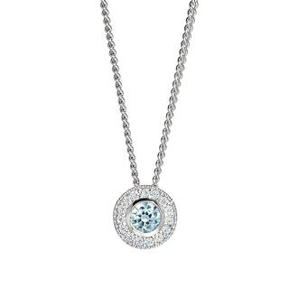 Sterling silver pendant with simulated aquamarine and simulated diamonds