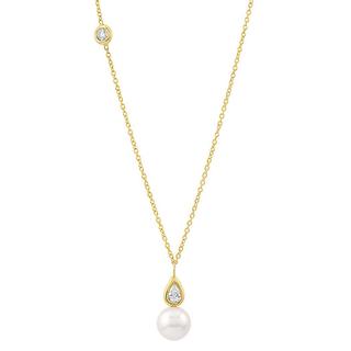 Yellow gold Akoya  pearl and diamond necklace