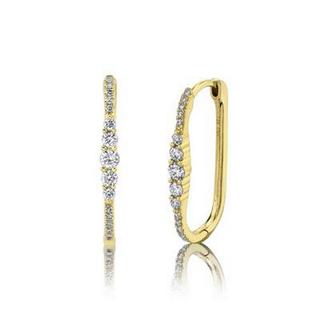 Yellow gold diamond oval hoop earrings