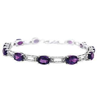 Sterling silver amethyst and diamond bracelet