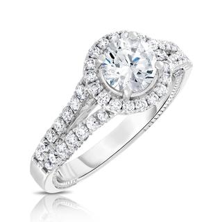White gold diamond semi split shank engagement ring