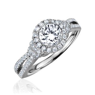 White gold diamond semi split shank engagement ring