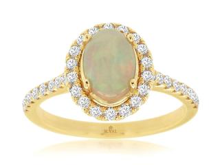 Yellow gold diamond and opal ring