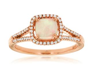 Rose gold split shank diamond and opal ring