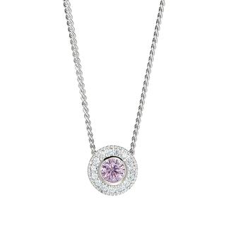 Sterling silver pendant with simulated pink sapphire and simulated diamonds