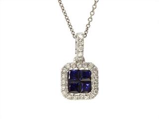 White gold sapphire and diamond pendant