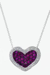 White gold ruby and diamond heart shaped pendant