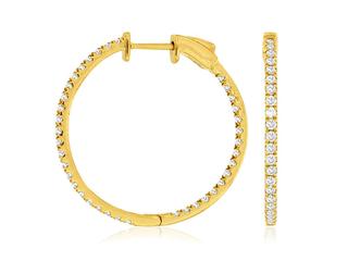 Yellow gold in and out diamond hoop earrings