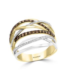 Two tone diamond crossover ring with white and espresso diamonds