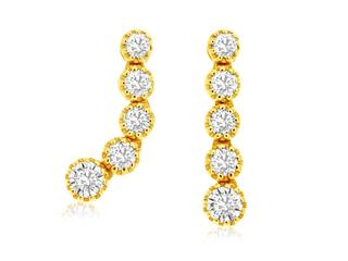 Yellow gold five diamond drop earrings