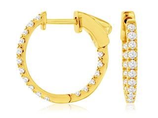 Yellow gold diamond 16mm hoop earrings