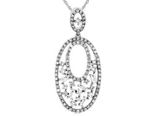 White gold diamond oval pendant with baguettes and round diamonds