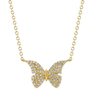 Yellow gold diamond butterfly necklace