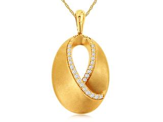 Yellow gold diamond oval freeform pendant