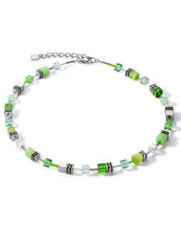 CDL stainless steel necklace with green beads, glass and Swarovski crystals