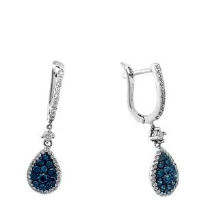White gold earrings with white and blue diamonds