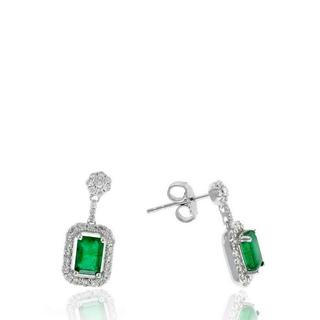 White gold emerald and diamond earrings