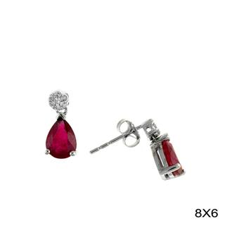 White gold earrings with a pear shape ruby and diamonds