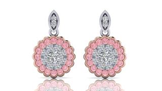 White gold white and pink lab grown diamond earrings