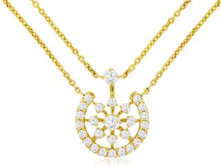 Yellow gold diamond cluster necklace with double chain