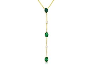 Yellow gold emerald and diamond lariat necklace