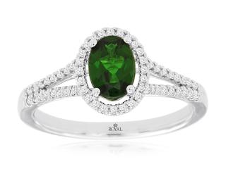 White gold Russalite and diamond split shank ring